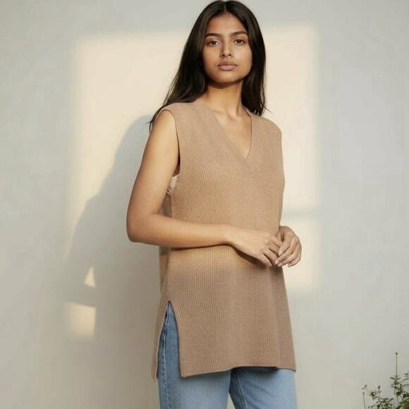 Skull Cashmere Ribbed V-Neck Sleeveless Knit Sweater Size L - Picture 1 of 8